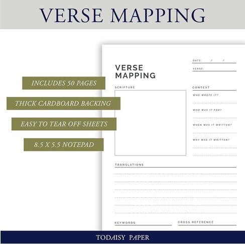 Todaisy Paper Verse Mapping Notepad 5.5 x 8.5 Tear Away Notepad for Bible and Scripture Study. Christian/Religious study guide for Teaching and Learning. 50 tear off sheets in Saudi Arabia