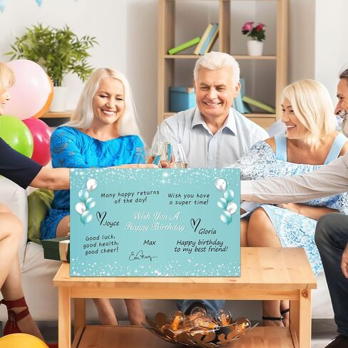 Jumbo عيد ميلاد ضيف دفتر بطاقات المعايدة Teal الفضة بطاقة هدايا كبيرة مع مغلف لوازم Teal الضيوف العملاق لافتات للفتاة بريق زخارف حفلة عيد ميلاد بريق in Saudi Arabia