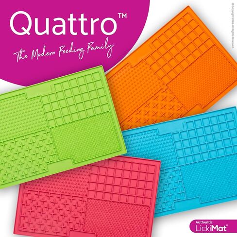 Quattro كبير متعدد الاستخدامات وحدة التغذية البطيئة وعق حصيرة للكلاب. أربعة قوام مختلفة لأنواع الطعام المختلفة. عظيم لتقليل القلق. بديل عن حصيرة السنوق. 10 "× 12". (البرتقالي) in Saudi Arabia