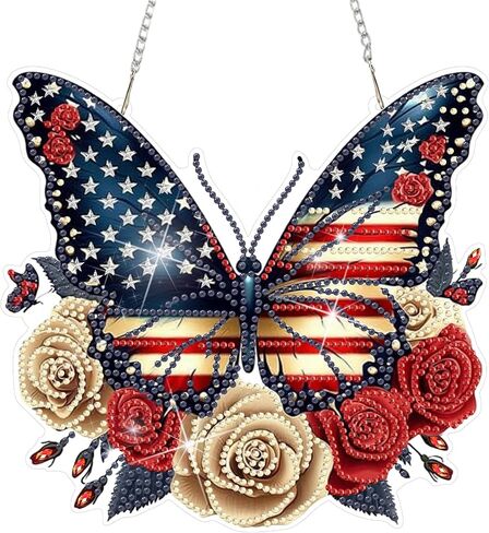 DOMROM 4th of July Diamond Art Hanging Kits for Adult, Diamond Painting Sunflower, Special Shaped Gem Art Suncatchers Ornament, Independence Day Home Window Wall Decor in Saudi Arabia