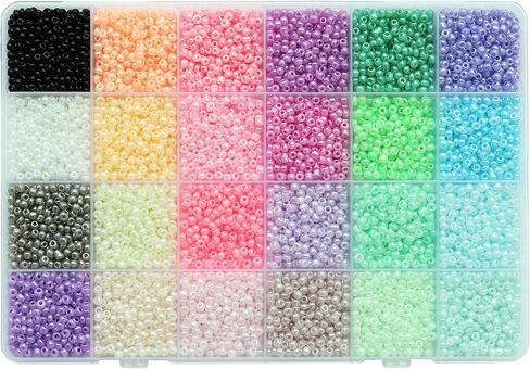 2 مم 12/0 حبات بذرة - 16800pcs حبات زجاجية كبيرة مع صندوق تخزين ، 24 لونًا (700 ٪ لكل منهما) لصنع المجوهرات ، الحرف اليدوية ، ملحقات الملابس ، الديكور المصنوع يدويًا in Kuwait