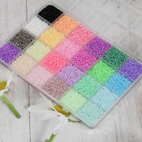 2 مم 12/0 حبات بذرة - 16800pcs حبات زجاجية كبيرة مع صندوق تخزين ، 24 لونًا (700 ٪ لكل منهما) لصنع المجوهرات ، الحرف اليدوية ، ملحقات الملابس ، الديكور المصنوع يدويًا in Kuwait