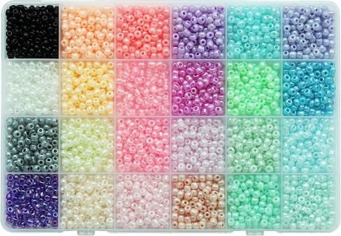 2 مم 12/0 حبات بذرة - 16800pcs حبات زجاجية كبيرة مع صندوق تخزين ، 24 لونًا (700 ٪ لكل منهما) لصنع المجوهرات ، الحرف اليدوية ، ملحقات الملابس ، الديكور المصنوع يدويًا in Kuwait