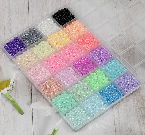 2 مم 12/0 حبات بذرة - 16800pcs حبات زجاجية كبيرة مع صندوق تخزين ، 24 لونًا (700 ٪ لكل منهما) لصنع المجوهرات ، الحرف اليدوية ، ملحقات الملابس ، الديكور المصنوع يدويًا in Kuwait