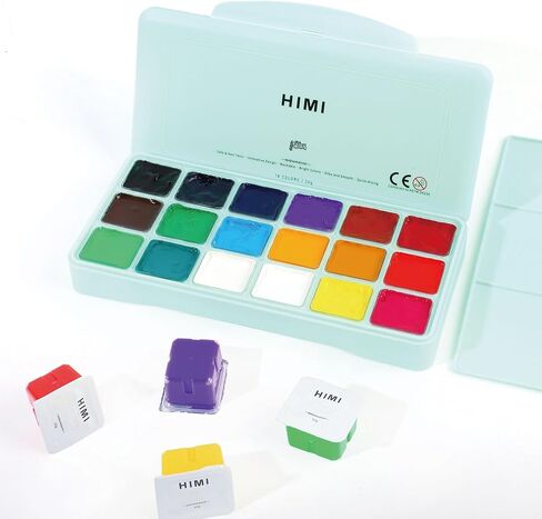 HIMI Gouache Paint Set Jelly Cup 18 Vibrant Colors Non Toxic Paints with Portable Case Palette for Artist Canvas Painting Watercolor Papers, Rich Pigment, 30ml/Cup in Saudi Arabia