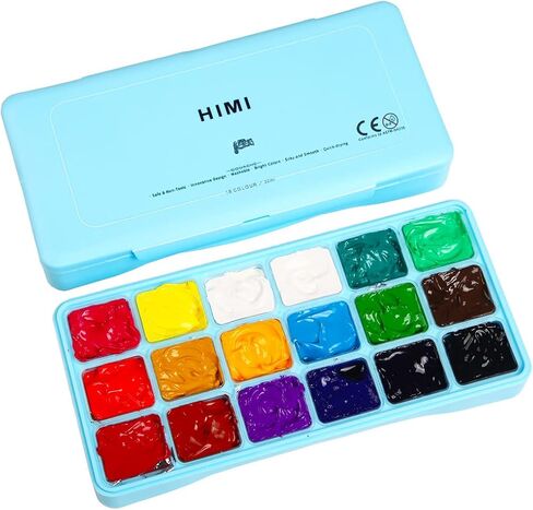 HIMI Gouache Paint Set Jelly Cup 18 Vibrant Colors Non Toxic Paints with Portable Case Palette for Artist Canvas Painting Watercolor Papers, Rich Pigment, 30ml/Cup in Saudi Arabia