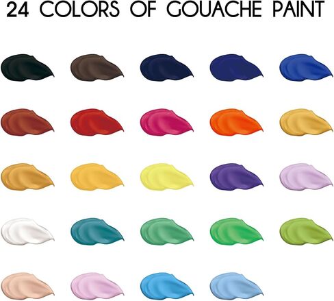 Himi Gouache Paint Cup Cup 18 ألوان نابضة بالحياة غير سامة مع لوحة الحالات المحمولة لفنان لوحة ألوان مائية ، أصباغ غنية ، 30 مل/كوب in Kuwait