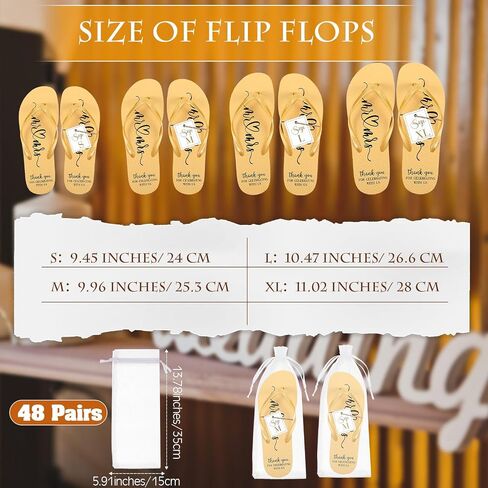 48 Pairs Bulk Flip Flops for Wedding Guest Wedding Sandals Wedding Flip Flops Hotel Guest Spa Slippers with Size Cards Organza Bags White Bridesmaid Slippers for Wedding Pool Party in Saudi Arabia
