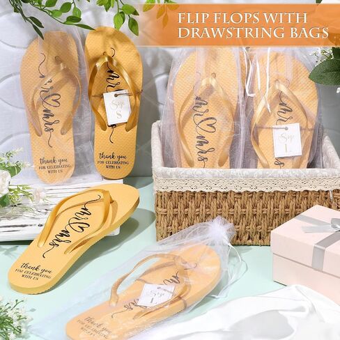 48 Pairs Bulk Flip Flops for Wedding Guest Wedding Sandals Wedding Flip Flops Hotel Guest Spa Slippers with Size Cards Organza Bags White Bridesmaid Slippers for Wedding Pool Party in Saudi Arabia