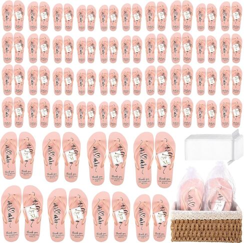 48 Pairs Bulk Flip Flops for Wedding Guest Wedding Sandals Wedding Flip Flops Hotel Guest Spa Slippers with Size Cards Organza Bags White Bridesmaid Slippers for Wedding Pool Party in Saudi Arabia