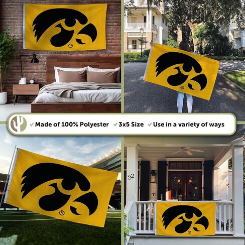 University of Iowa Flag Hawkeyes Flags Banners 100% Polyester Indoor Outdoor 3x5 (Style 1) in Kuwait