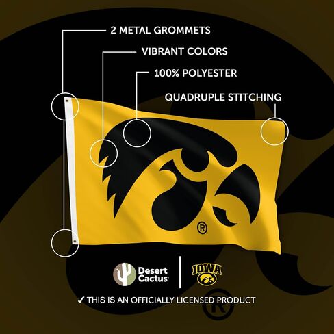 University of Iowa Flag Hawkeyes Flags Banners 100% Polyester Indoor Outdoor 3x5 (Style 1) in Kuwait
