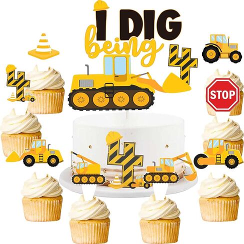 41 Pcs Construction 2nd Birthday Cupcake Topper Dump Truck Two Years Old Cake Topper Excavator Tractor Two Cake Food Picks Decorations for Construction Theme 2nd Birthday Party Cake Supplies in Kuwait
