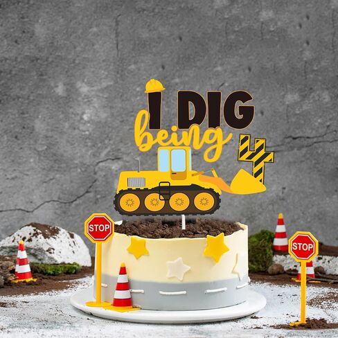 41 Pcs Construction 2nd Birthday Cupcake Topper Dump Truck Two Years Old Cake Topper Excavator Tractor Two Cake Food Picks Decorations for Construction Theme 2nd Birthday Party Cake Supplies in Kuwait