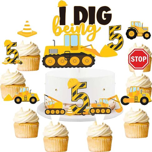 41 Pcs Construction 2nd Birthday Cupcake Topper Dump Truck Two Years Old Cake Topper Excavator Tractor Two Cake Food Picks Decorations for Construction Theme 2nd Birthday Party Cake Supplies in Kuwait