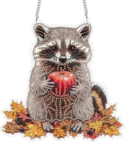 Yomiie Raccoon Animal Sun Catcher Window Hanging - DIY Double Sided Diamond Painting Pendant Kits for Adults, 5D Acrylic Diamonds Art Ornament for Indoor/Outdoor Garden Home Autumn Decor (8x8 inch) in Saudi Arabia