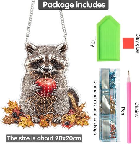 Yomiie Raccoon Animal Sun Catcher Window Hanging - DIY Double Sided Diamond Painting Pendant Kits for Adults, 5D Acrylic Diamonds Art Ornament for Indoor/Outdoor Garden Home Autumn Decor (8x8 inch) in Saudi Arabia