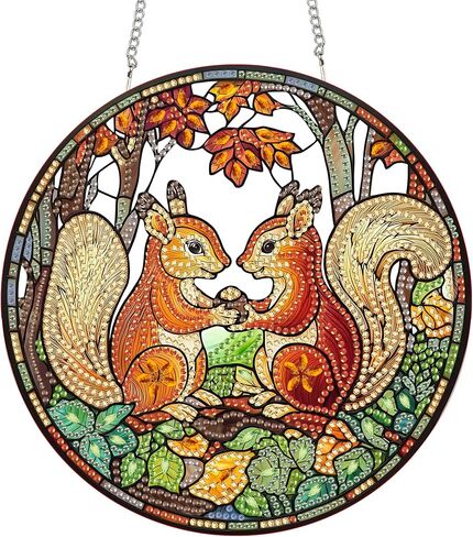 Yomiie Raccoon Animal Sun Catcher Window Hanging - DIY Double Sided Diamond Painting Pendant Kits for Adults, 5D Acrylic Diamonds Art Ornament for Indoor/Outdoor Garden Home Autumn Decor (8x8 inch) in Saudi Arabia