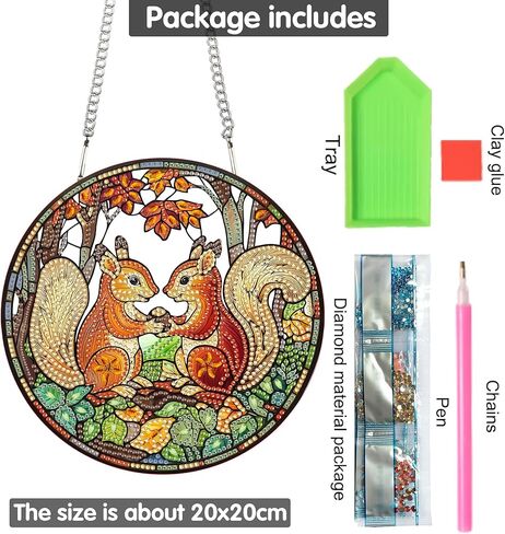 Yomiie Raccoon Animal Sun Catcher Window Hanging - DIY Double Sided Diamond Painting Pendant Kits for Adults, 5D Acrylic Diamonds Art Ornament for Indoor/Outdoor Garden Home Autumn Decor (8x8 inch) in Saudi Arabia