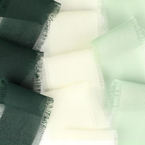 3 Rolls Chiffon Silk Ribbon, 1.5 inch 5 Yard Cream & Green Fringe Ribbons for Wedding Invitations Bridal Bouquets Gift Wrapping Crafts Flower Arrangement Decoration in Saudi Arabia