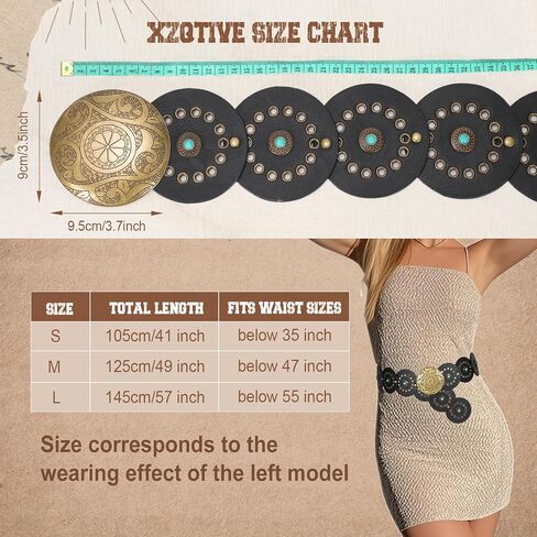 XZQTIVE Western Leather Belts for Woman Concho Cowgirl Cowboy Disc Belt for Ladies Wide Boho Country Waist Belts for Dress in Kuwait