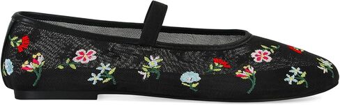 Mesh Ballet Flats for Women Embroidered Floral Mary Jane Flats Comfortable Casual Daily Dress Ballerina Shoes in Kuwait