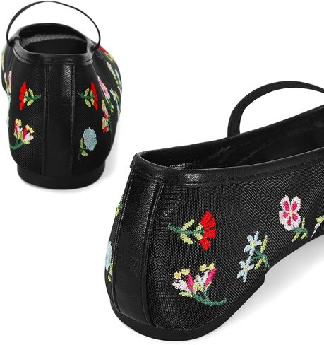 Mesh Ballet Flats for Women Embroidered Floral Mary Jane Flats Comfortable Casual Daily Dress Ballerina Shoes in Kuwait