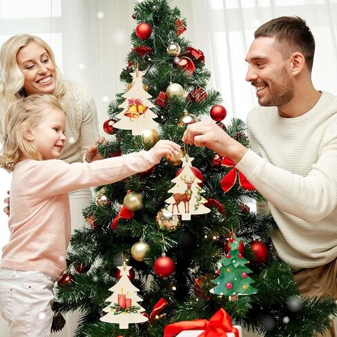 Wooden Christmas Ornaments to Paint Christmas Tree Decoration Cutouts Unfinished 3Pack 7 inches, Wood DIY Blank Christmas Tree Table Sign Ornament for Home Crafts Hanging Decoration with String Base in Saudi Arabia
