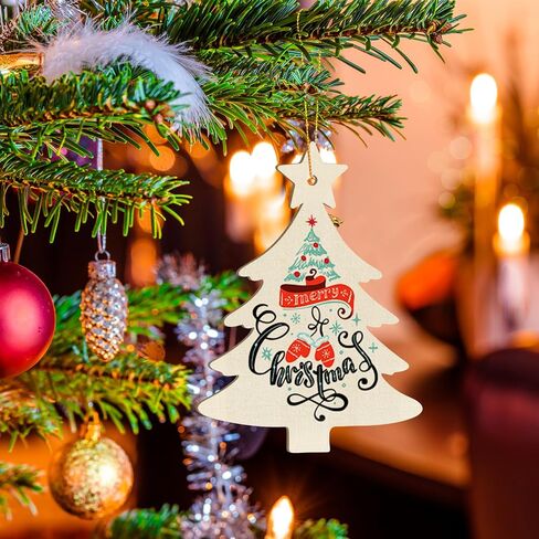 Wooden Christmas Ornaments to Paint Christmas Tree Decoration Cutouts Unfinished 3Pack 7 inches, Wood DIY Blank Christmas Tree Table Sign Ornament for Home Crafts Hanging Decoration with String Base in Saudi Arabia