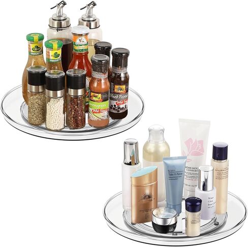 10.6 Inch Lazy Susan Organizer 2 Pack, Clear Turntable Organizer for Cabinet, Plastic Rotating Spice Rack Pantry Organization and Storage for Kitchen, Bathroom, Countertop, Table, Fridge in Kuwait
