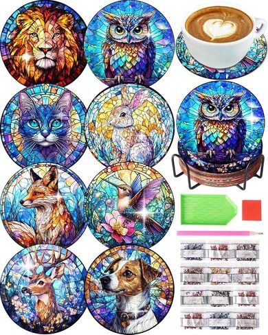 8 PCS Diamond Art Painting Coaster Kit ، DIY Small Gem Miamond Art Kits for البالغين من النساء المبتدئات للأطفال ، وأدوات Diamond Dotz لمستلزمات فنية غير قسيمة (حيوان) (حيوان) in Kuwait