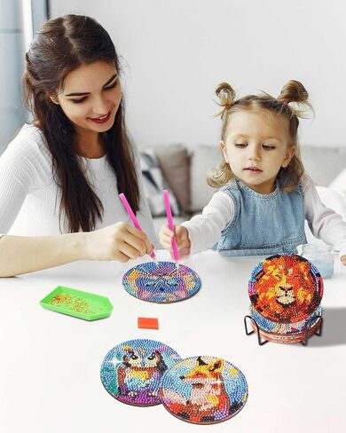 8 PCS Diamond Art Painting Coaster Kit ، DIY Small Gem Miamond Art Kits for البالغين من النساء المبتدئات للأطفال ، وأدوات Diamond Dotz لمستلزمات فنية غير قسيمة (حيوان) (حيوان) in Kuwait