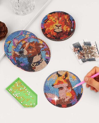 8 PCS Diamond Art Painting Coaster Kit ، DIY Small Gem Miamond Art Kits for البالغين من النساء المبتدئات للأطفال ، وأدوات Diamond Dotz لمستلزمات فنية غير قسيمة (حيوان) (حيوان) in Kuwait