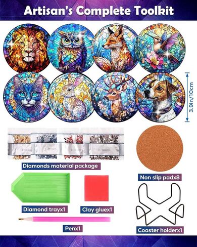 8 PCS Diamond Art Painting Coaster Kit ، DIY Small Gem Miamond Art Kits for البالغين من النساء المبتدئات للأطفال ، وأدوات Diamond Dotz لمستلزمات فنية غير قسيمة (حيوان) (حيوان) in Kuwait