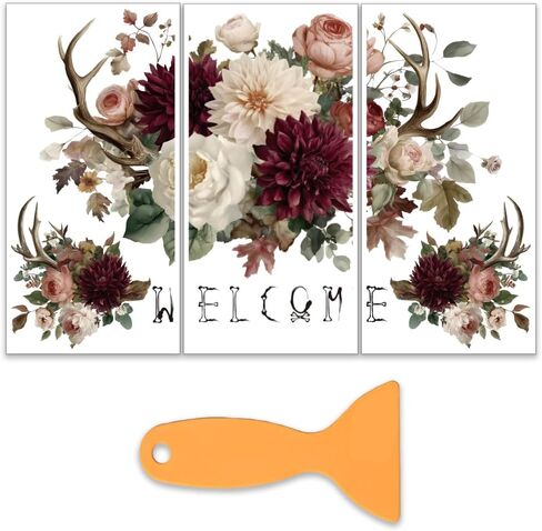 Olycraft 3pcs/مجموعة الغزلان قرن قرن داهليا فرك على التحويلات للأثاث والحرف اليدوية 6x12 بوصة الأثاث شارات الديكور ترحيب ملصقات نقل مع 1pc مكشفية لنافذة السكر ديكور المنزل DIY in Saudi Arabia