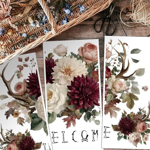 Olycraft 3pcs/مجموعة الغزلان قرن قرن داهليا فرك على التحويلات للأثاث والحرف اليدوية 6x12 بوصة الأثاث شارات الديكور ترحيب ملصقات نقل مع 1pc مكشفية لنافذة السكر ديكور المنزل DIY in Saudi Arabia
