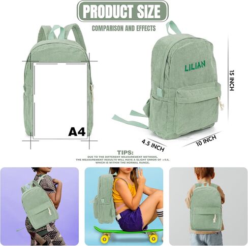MT WORLD Kids Corduroy Backpack Personalized Toddler Backpacks for Boys - Custom Green Toddler Bookbag with Embroidered Name - Infant Daycare Bag for School Travel - Fit for Folder in Saudi Arabia
