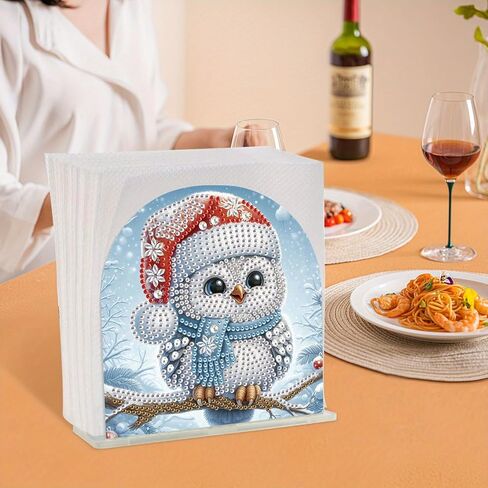 Diamond Art Painting Napkin Holder, Christmas Owl Clear Acrylic Table Napkin Holder, Modern Kitchen Napkin Cocktail Vertical Napkin Holder for Dining Room Table, Bar, Bathroom in Kuwait