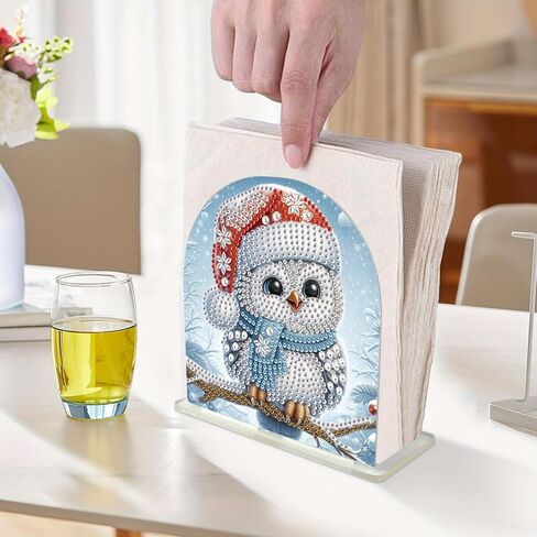 Diamond Art Painting Napkin Holder, Christmas Owl Clear Acrylic Table Napkin Holder, Modern Kitchen Napkin Cocktail Vertical Napkin Holder for Dining Room Table, Bar, Bathroom in Kuwait
