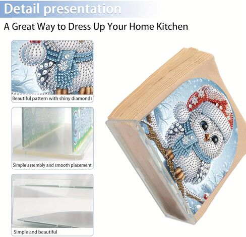 Diamond Art Painting Napkin Holder, Christmas Owl Clear Acrylic Table Napkin Holder, Modern Kitchen Napkin Cocktail Vertical Napkin Holder for Dining Room Table, Bar, Bathroom in Kuwait