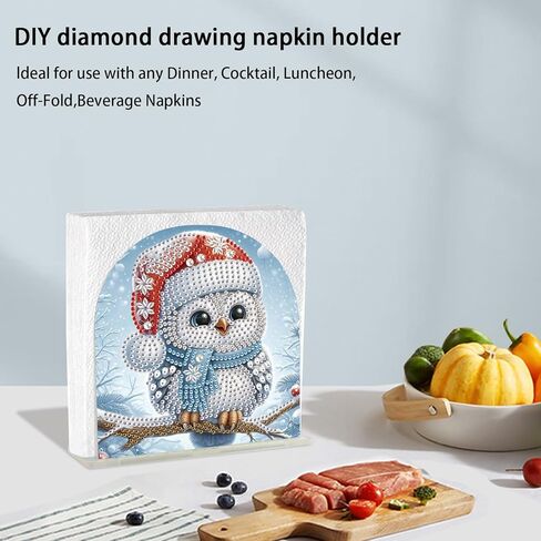 Diamond Art Painting Napkin Holder, Christmas Owl Clear Acrylic Table Napkin Holder, Modern Kitchen Napkin Cocktail Vertical Napkin Holder for Dining Room Table, Bar, Bathroom in Kuwait