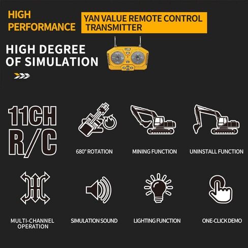 RC Construction Truck, 2.4G High Tech 11 Channels RC Excavator Dump Trucks Bulldozer Alloy Plastic Engineering Vehicle Electronic Toys for Boy Gifts (Color : Black Excavator, Size : 1 Battery in Saudi Arabia