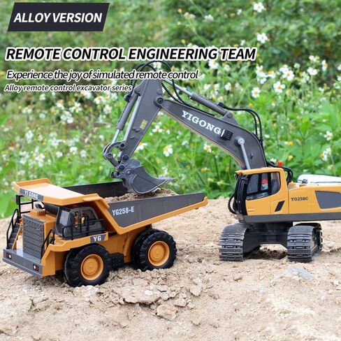 RC Construction Truck, 2.4G High Tech 11 Channels RC Excavator Dump Trucks Bulldozer Alloy Plastic Engineering Vehicle Electronic Toys for Boy Gifts (Color : Black Excavator, Size : 1 Battery in Saudi Arabia