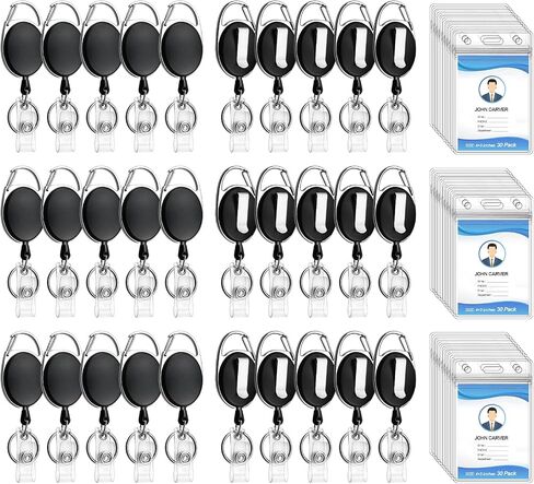 30 Pack Heavy Duty Retractable Badge Reel with Waterproof Vertical Name Badge ID Card Holders and Key Ring for Card Keychain Badge Holder in Kuwait
