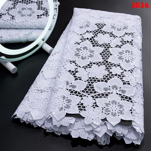 African Lace Fabric 5 Yards, French Jacquard Embroidery Water Soluble Solid White Lace Fabric for Party Wedding Dress in Saudi Arabia