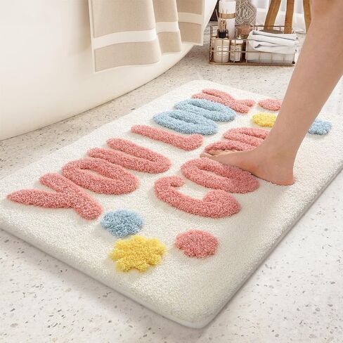 Color&Geometry Peachy Clean Bath Mat: Cute & Funny Bathroom Rugs - Non Slip & Machine Washable & Absorbent Bathmat - Apartment Decor Aesthetic - 24" X 36" in Saudi Arabia