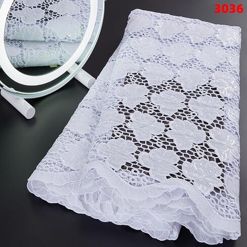African Lace Fabric 5 Yards, French Jacquard Embroidery Water Soluble Solid White Lace Fabric for Party Wedding Dress in Saudi Arabia