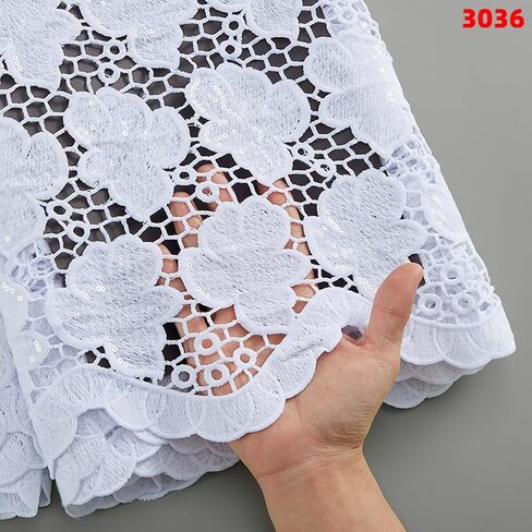 African Lace Fabric 5 Yards, French Jacquard Embroidery Water Soluble Solid White Lace Fabric for Party Wedding Dress in Saudi Arabia