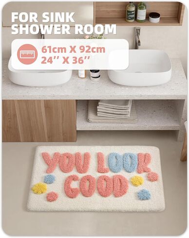 Color&Geometry Peachy Clean Bath Mat: Cute & Funny Bathroom Rugs - Non Slip & Machine Washable & Absorbent Bathmat - Apartment Decor Aesthetic - 24" X 36" in Saudi Arabia