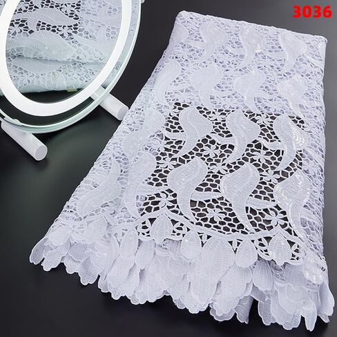 African Lace Fabric 5 Yards, French Jacquard Embroidery Water Soluble Solid White Lace Fabric for Party Wedding Dress in Saudi Arabia